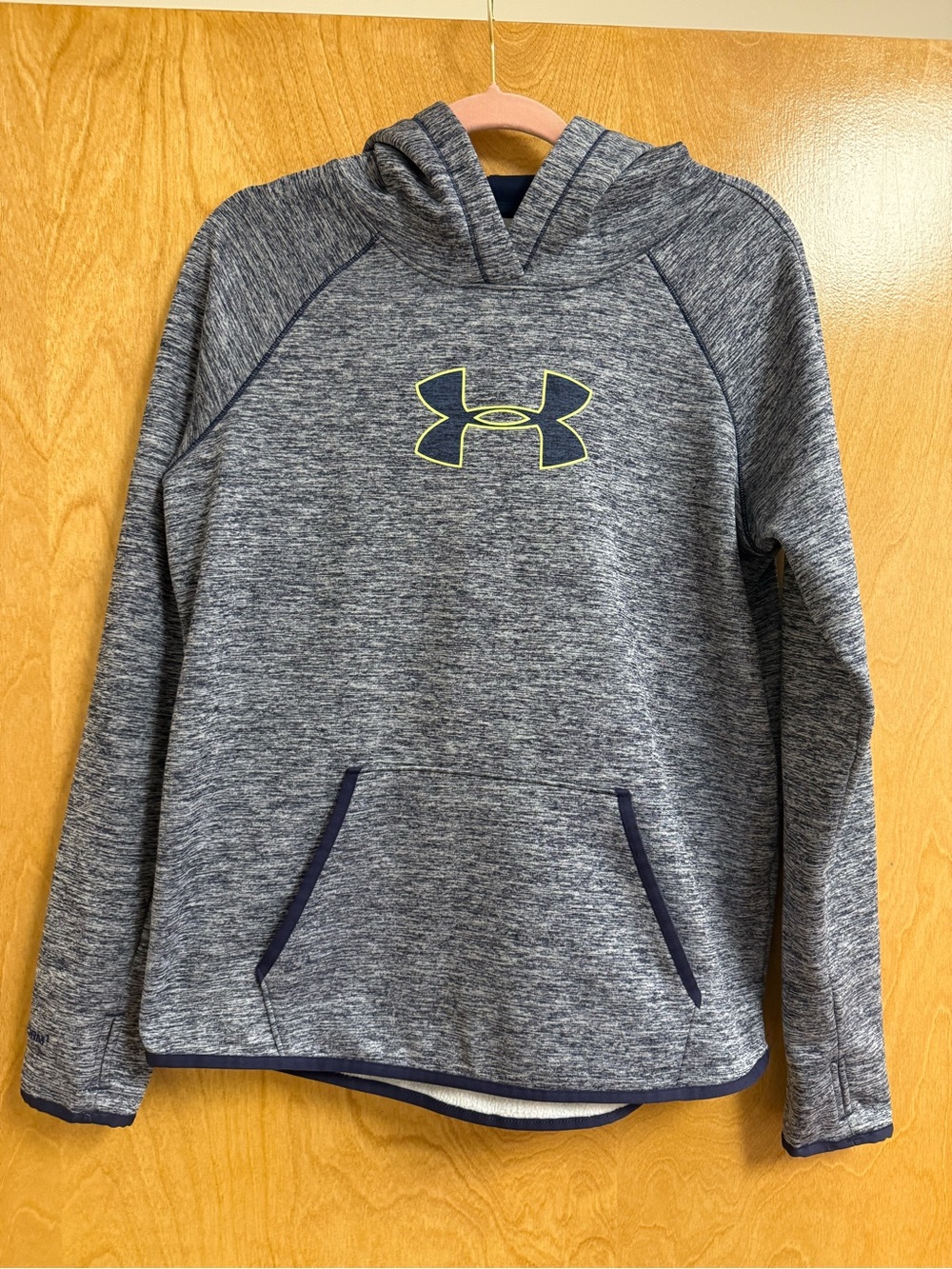 Under Armour-Storm series/Womens Heather Gray Hooded Pullover with Lime Logo (M)